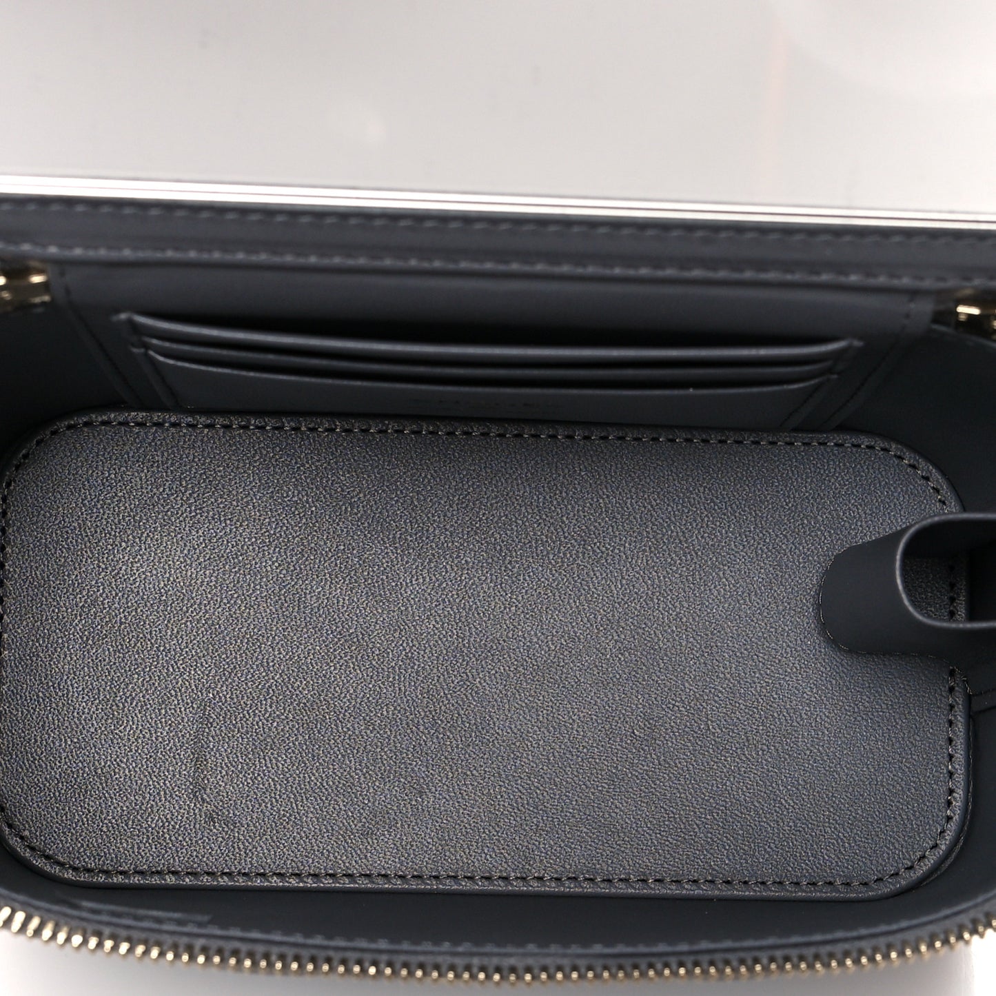 Lambskin Quilted Small Top Handle Vanity Case With Chain Grey