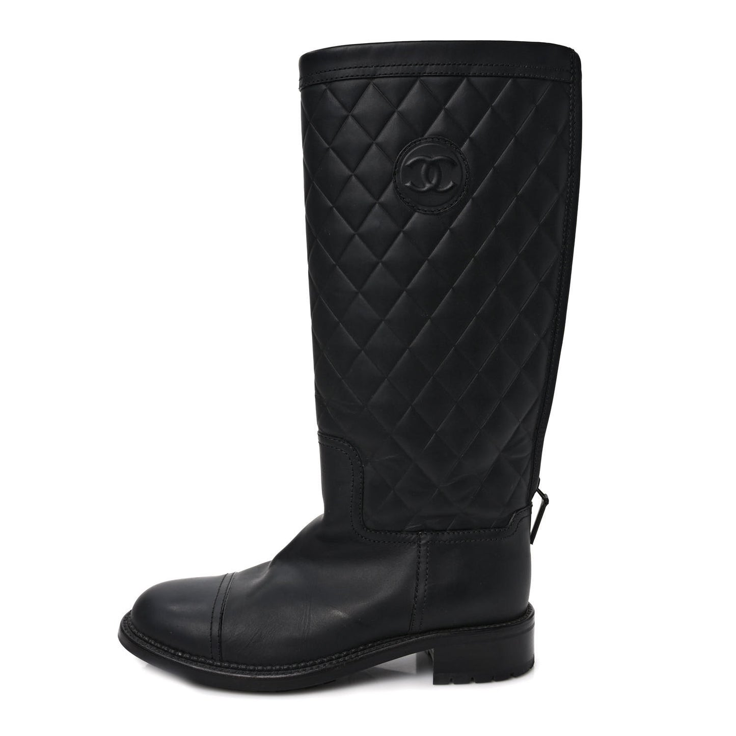 Oily Calfskin Quilted High Boots 39.5 Black