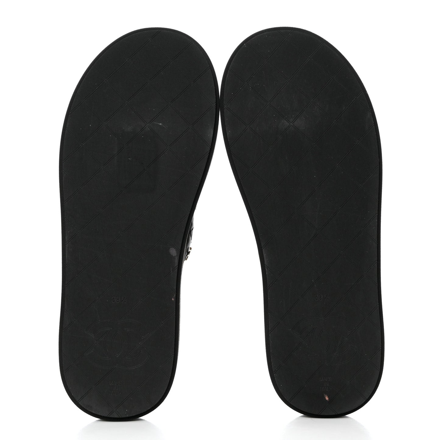 Lambskin Quilted Padded Charms Thong Sandals 39.5 Black