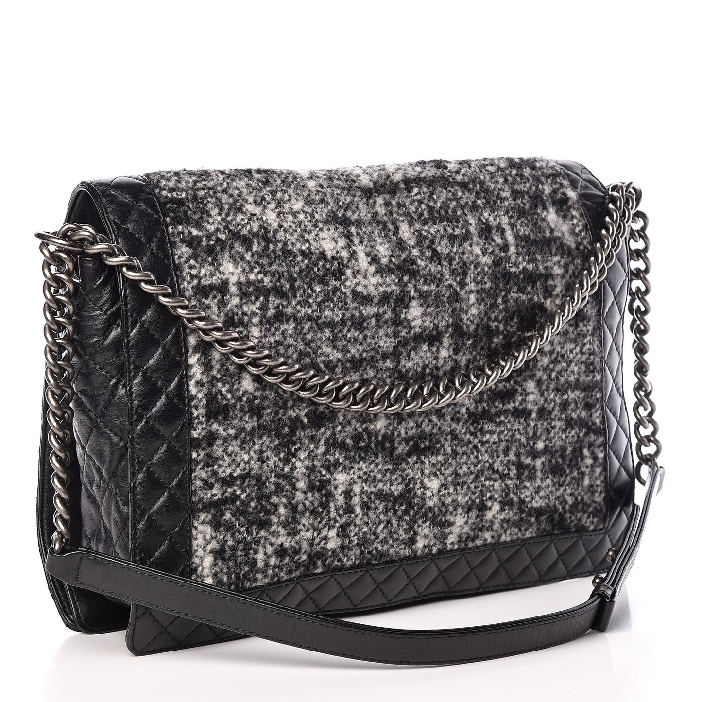 Calfskin Tweed Enchained XL Boy Flap Black