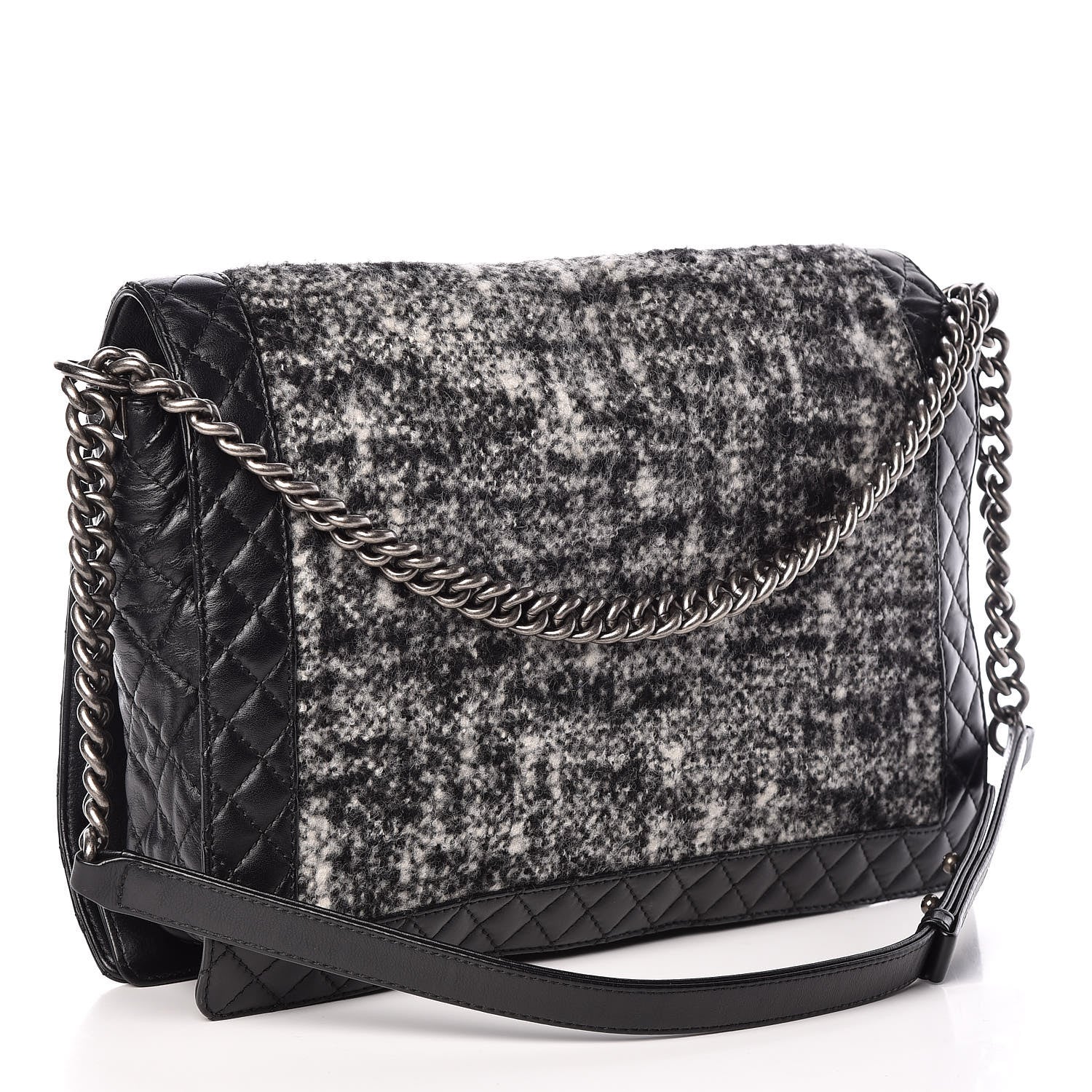 Chanel Calfskin Tweed Enchained XL Boy Flap Black 3 of 9