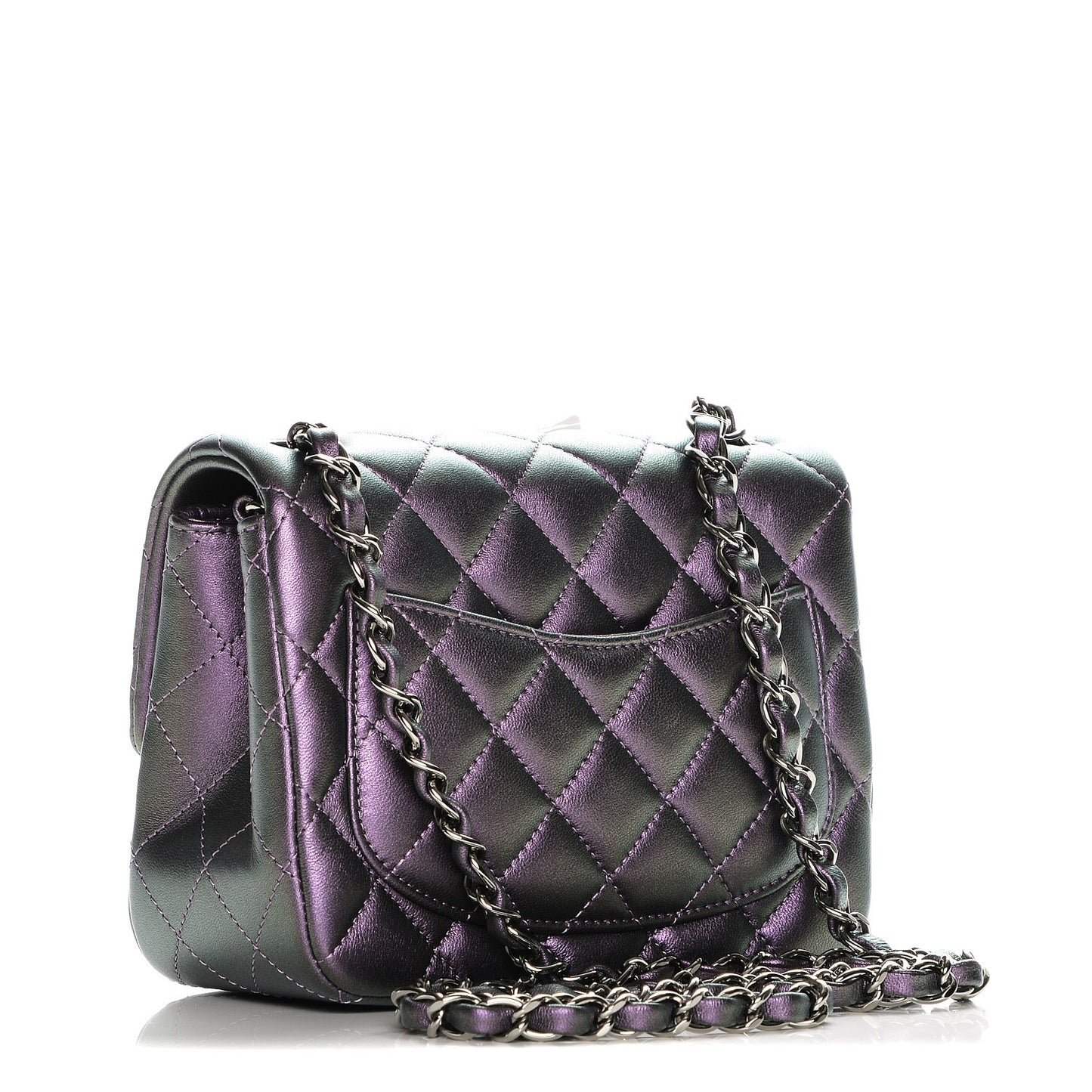 Iridescent Lambskin Quilted Mini Square Flap Dark Purple