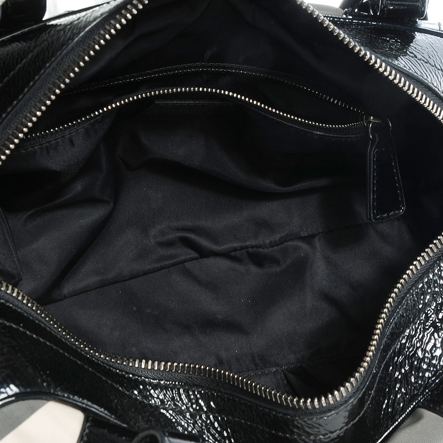 Nylon Patent Beat Check Satchel Black