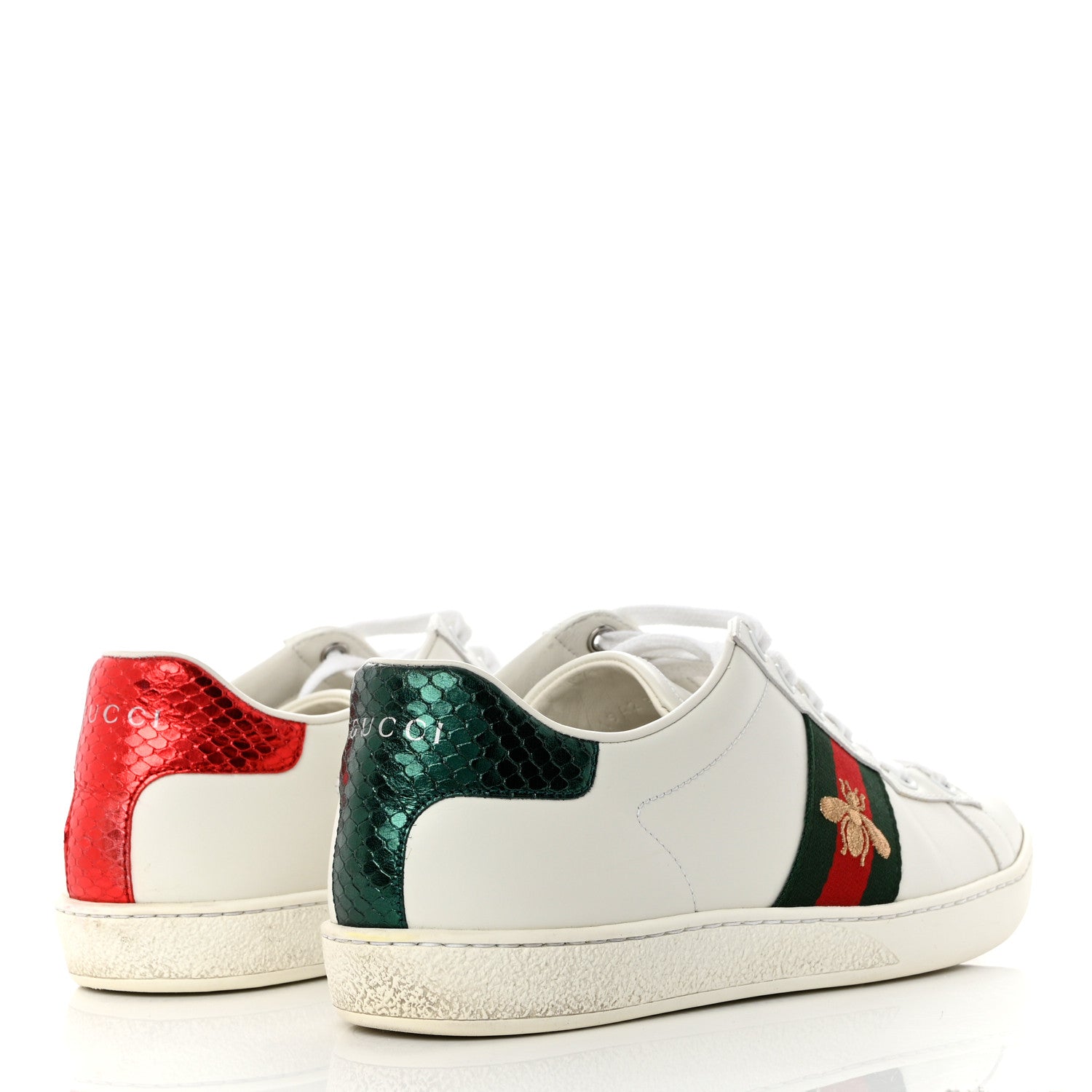 Gucci Calfskin Ayers Bee Embroidered Womens Ace Sneakers 39 White Green 4 of 9