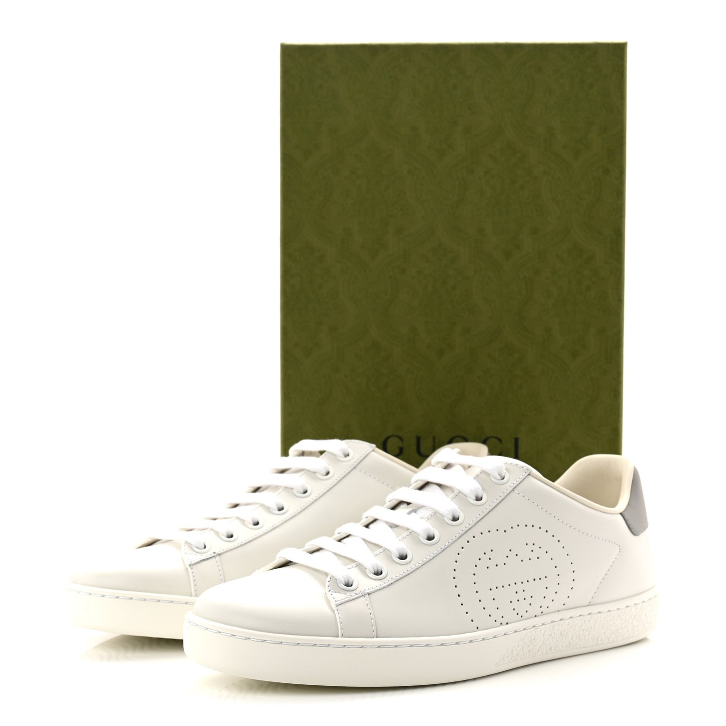 Calfskin Interlocking G Perforated Womens Ace Sneakers 37.5 White Grey Sky