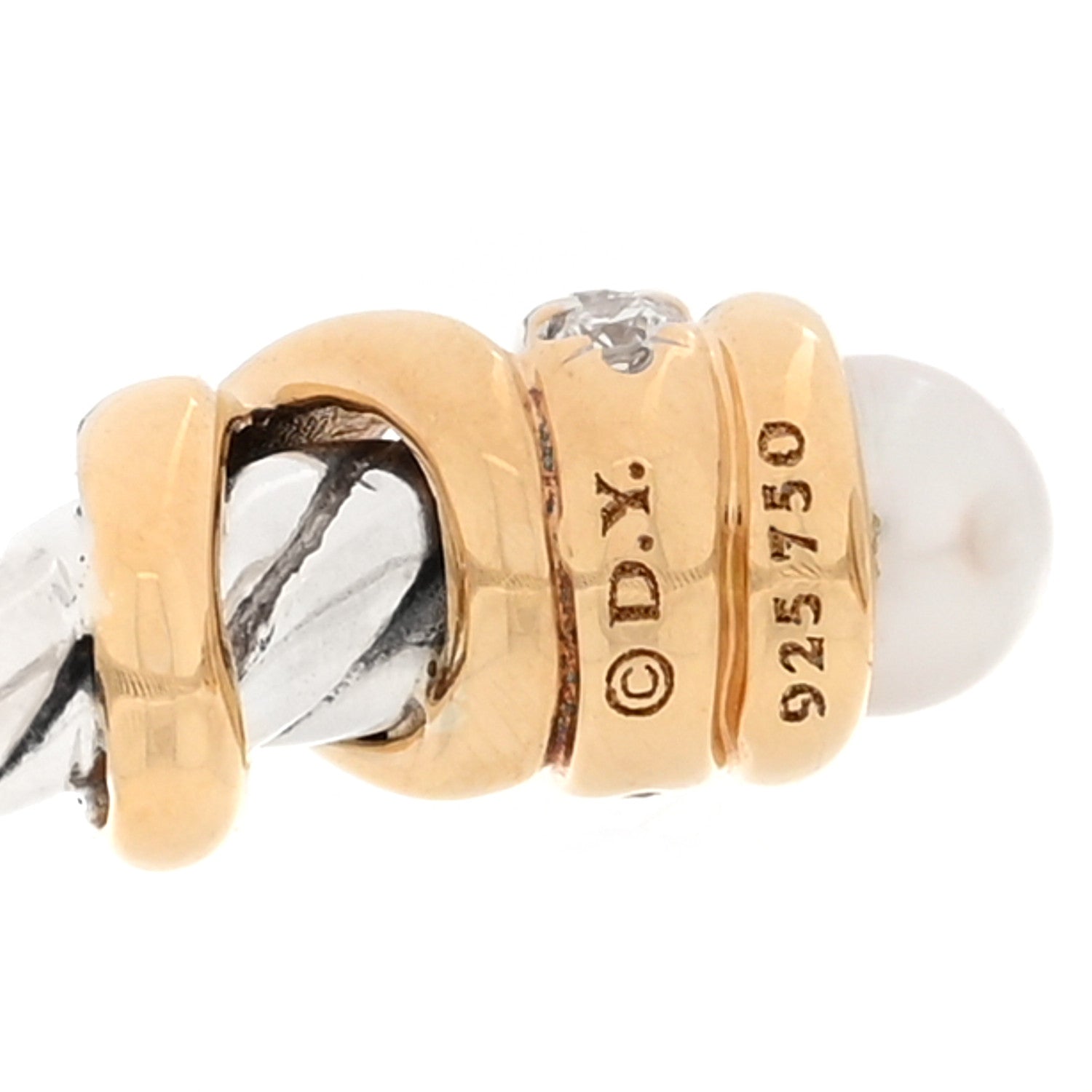 David Yurman Sterling Silver 18K Yellow Gold Diamond Pearl Petite Helena Ring 56 7.5 4 of 5