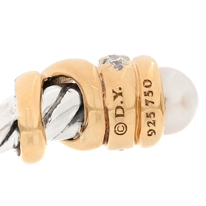 David Yurman Sterling Silver 18K Yellow Gold Diamond Pearl Petite Helena Ring 56 7.5 4 of 5