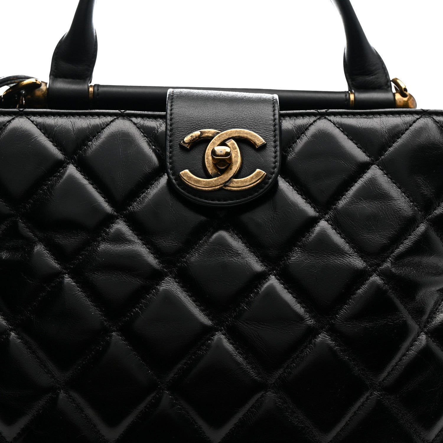 Chanel Glazed Calfskin Quilted Gold Bar Tote Black 9 of 13