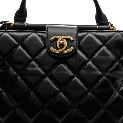 Chanel Glazed Calfskin Quilted Gold Bar Tote Black 9 of 13