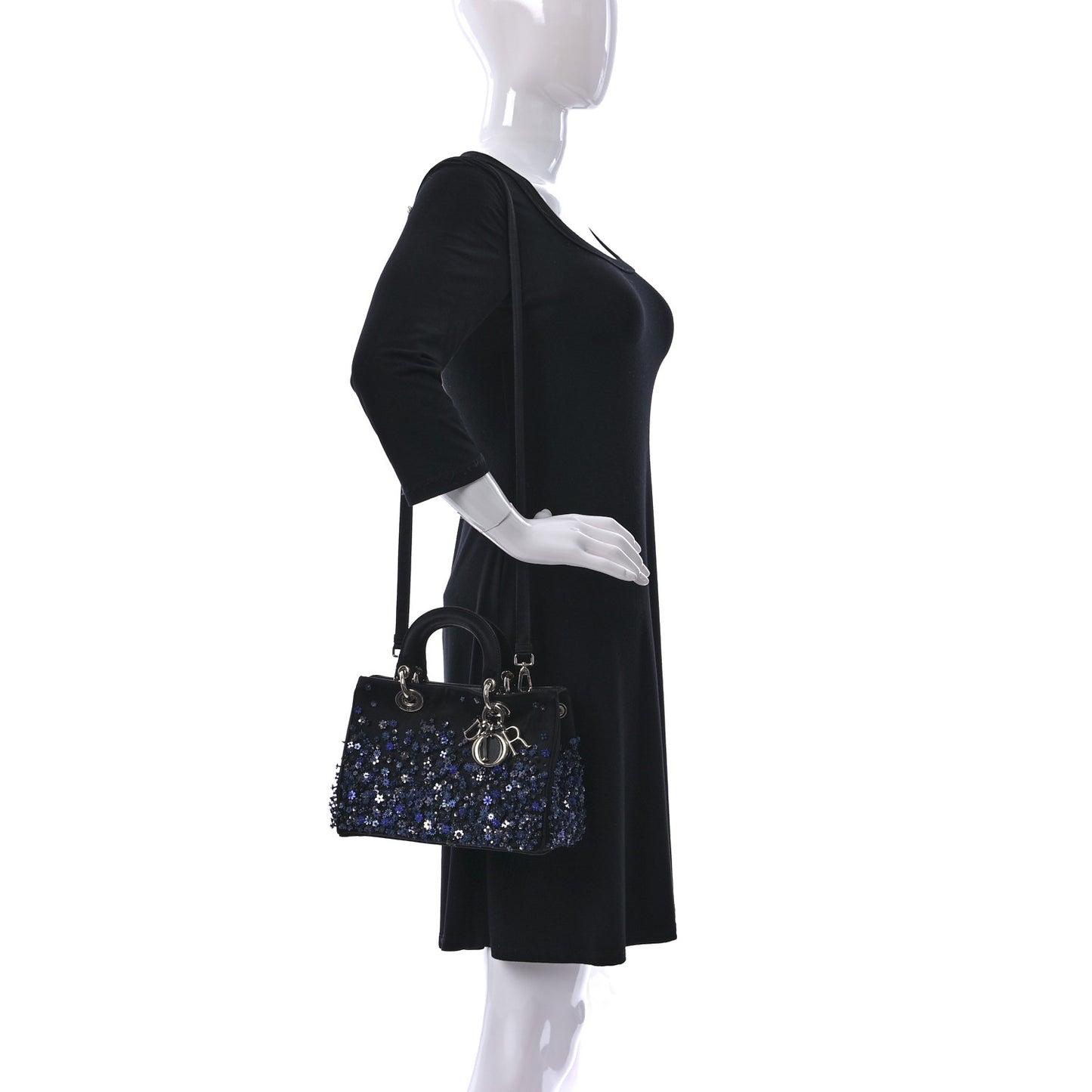 Satin Floral Embroidered Small Diorrismo Tote Blue