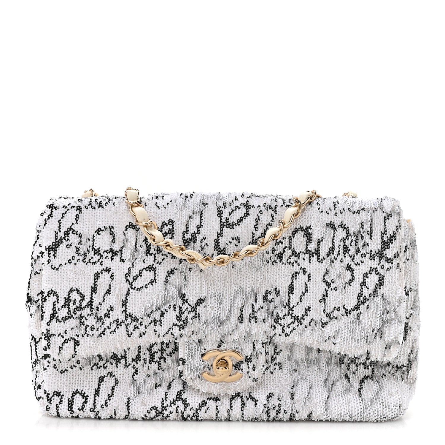 Chanel Sequin Logo Medium Flap White Black 1 of 11