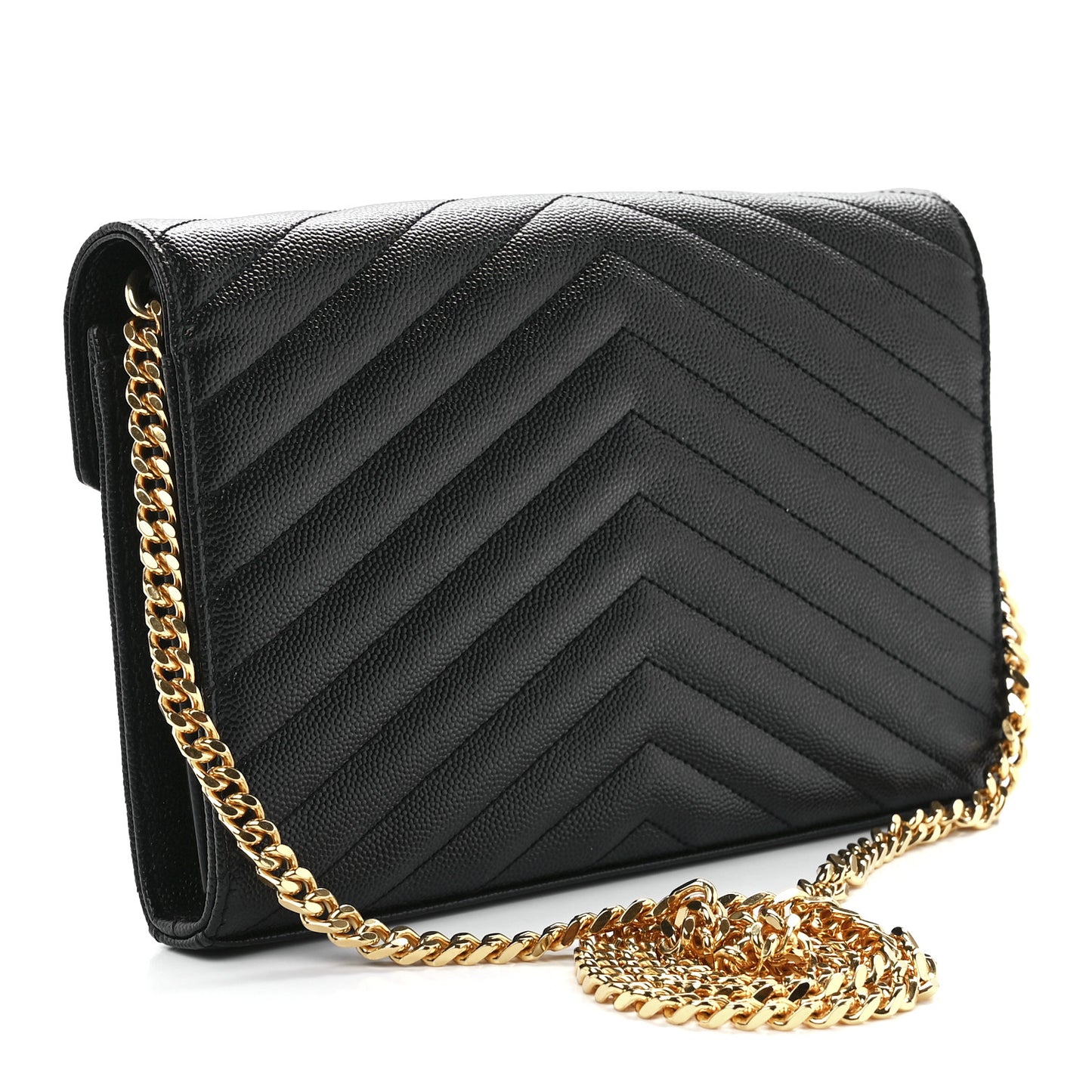 Grain De Poudre Matelasse Chevron Monogram Chain Wallet Black