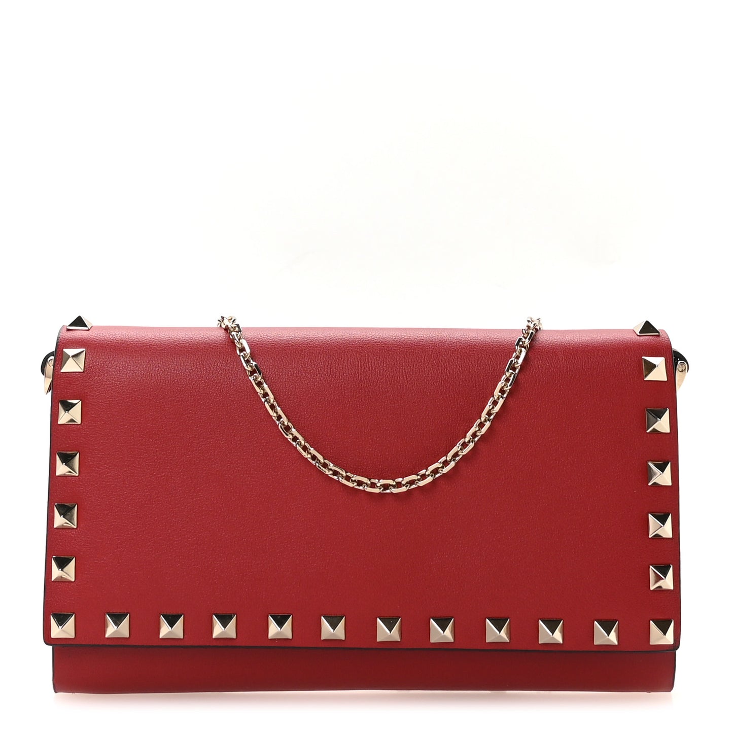 Vitello Small Rockstud Flap Wallet on Chain Red