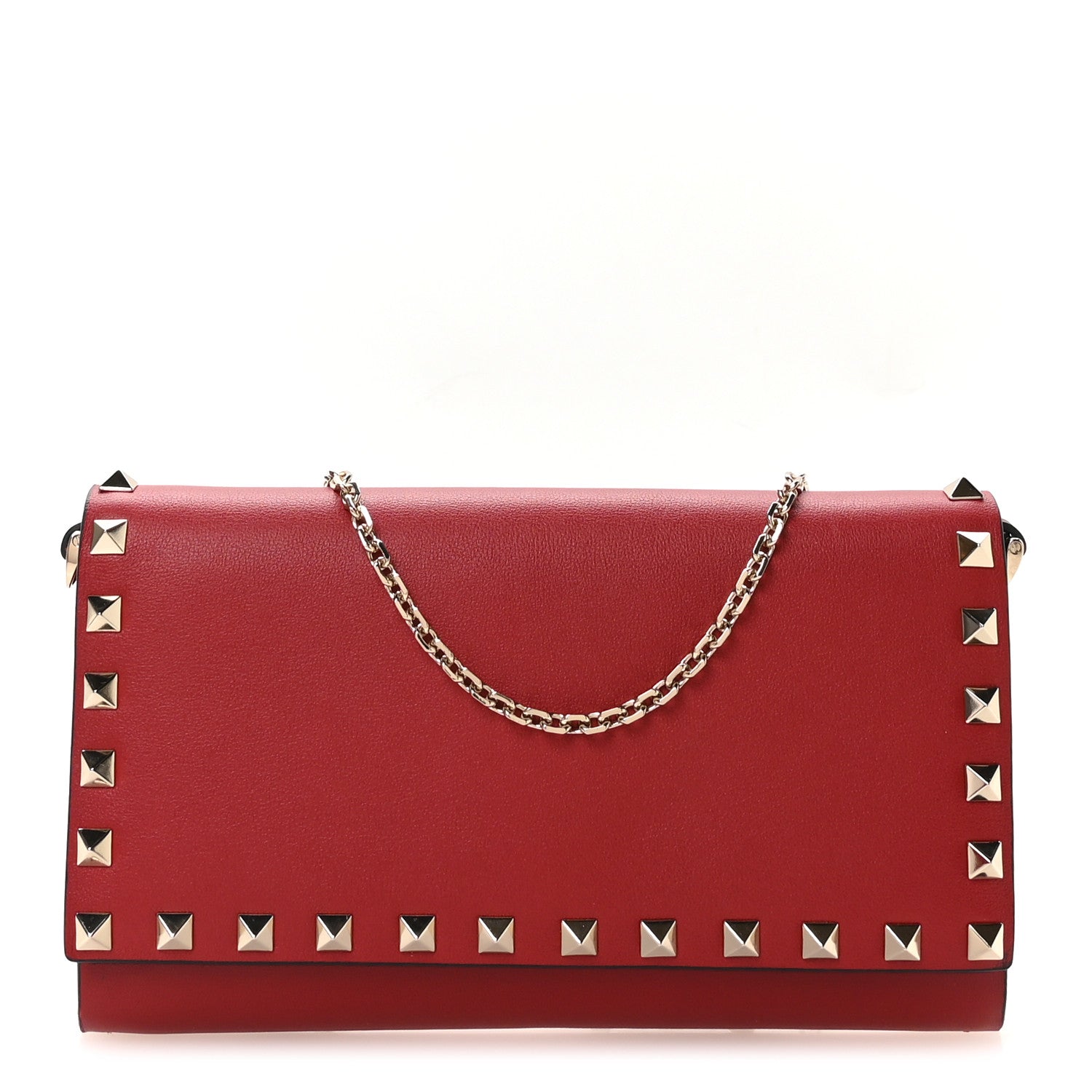 Valentino Garavani Vitello Small Rockstud Flap Wallet on Chain Red 1 of 11