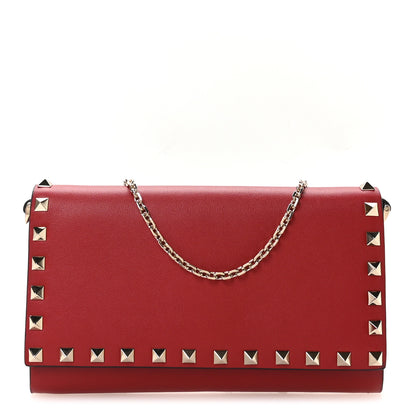 Valentino Garavani Vitello Small Rockstud Flap Wallet on Chain Red 1 of 11