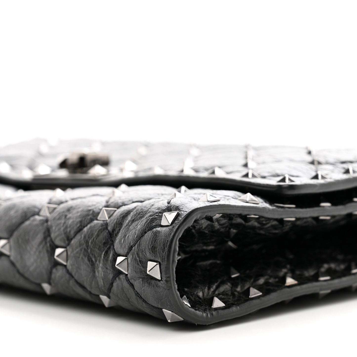 Craquele Nappa Rockstud Spike Wallet on Chain Black