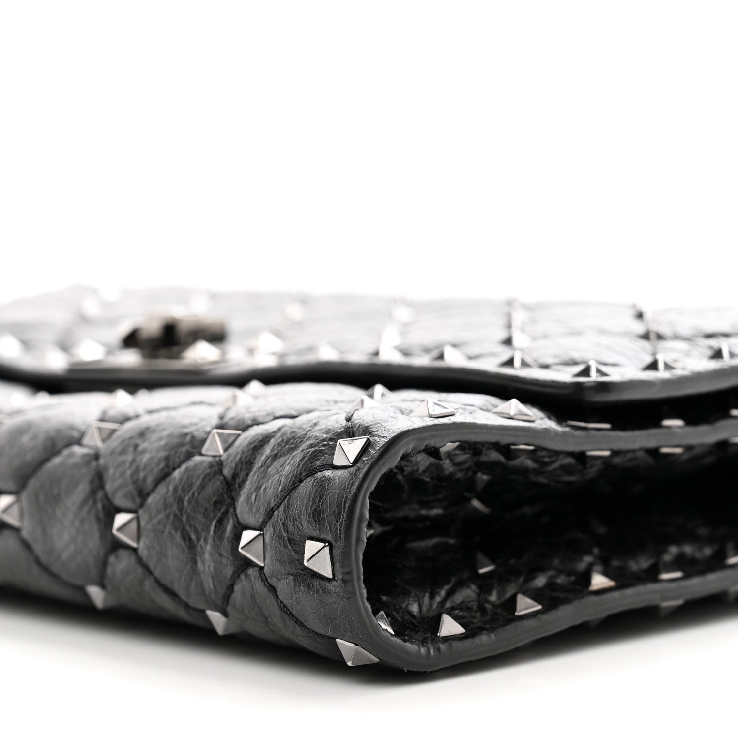 Valentino Garavani Craquele Nappa Rockstud Spike Wallet on Chain Black 9 of 13