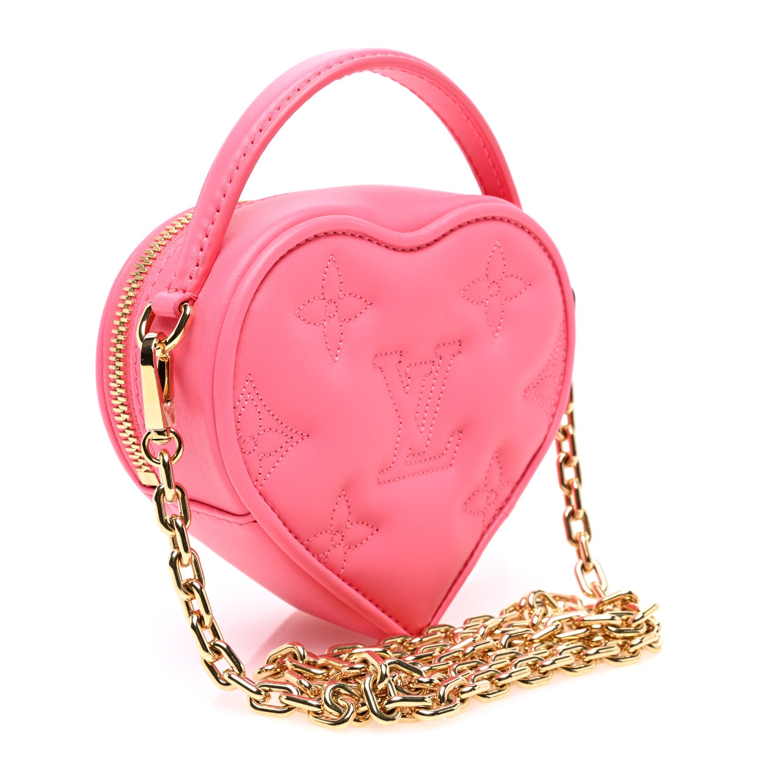 Louis Vuitton Calfskin Embroidered Monogram Pop My Heart Bag Pouch Dragon Fruit Pink 3 of 8
