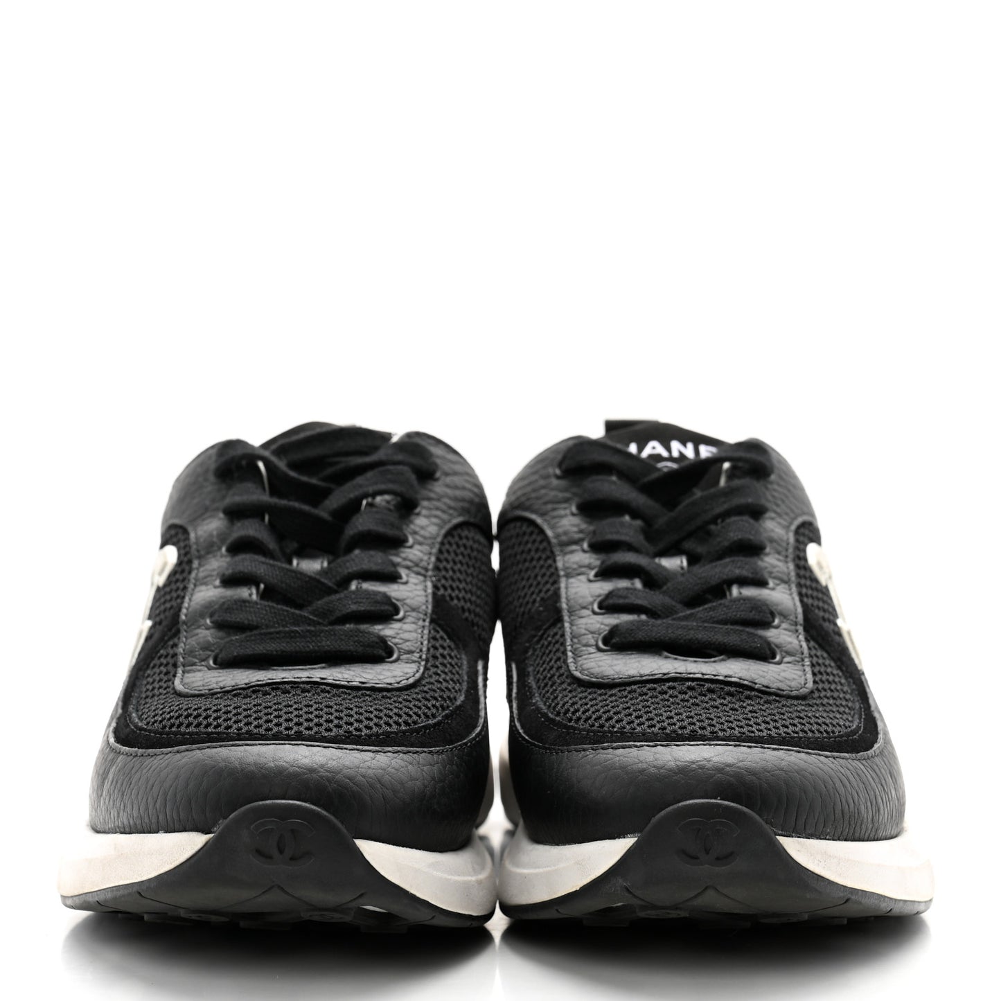 Calfskin Mesh Lycra Suede Womens Logo Sneakers 38.5 Black