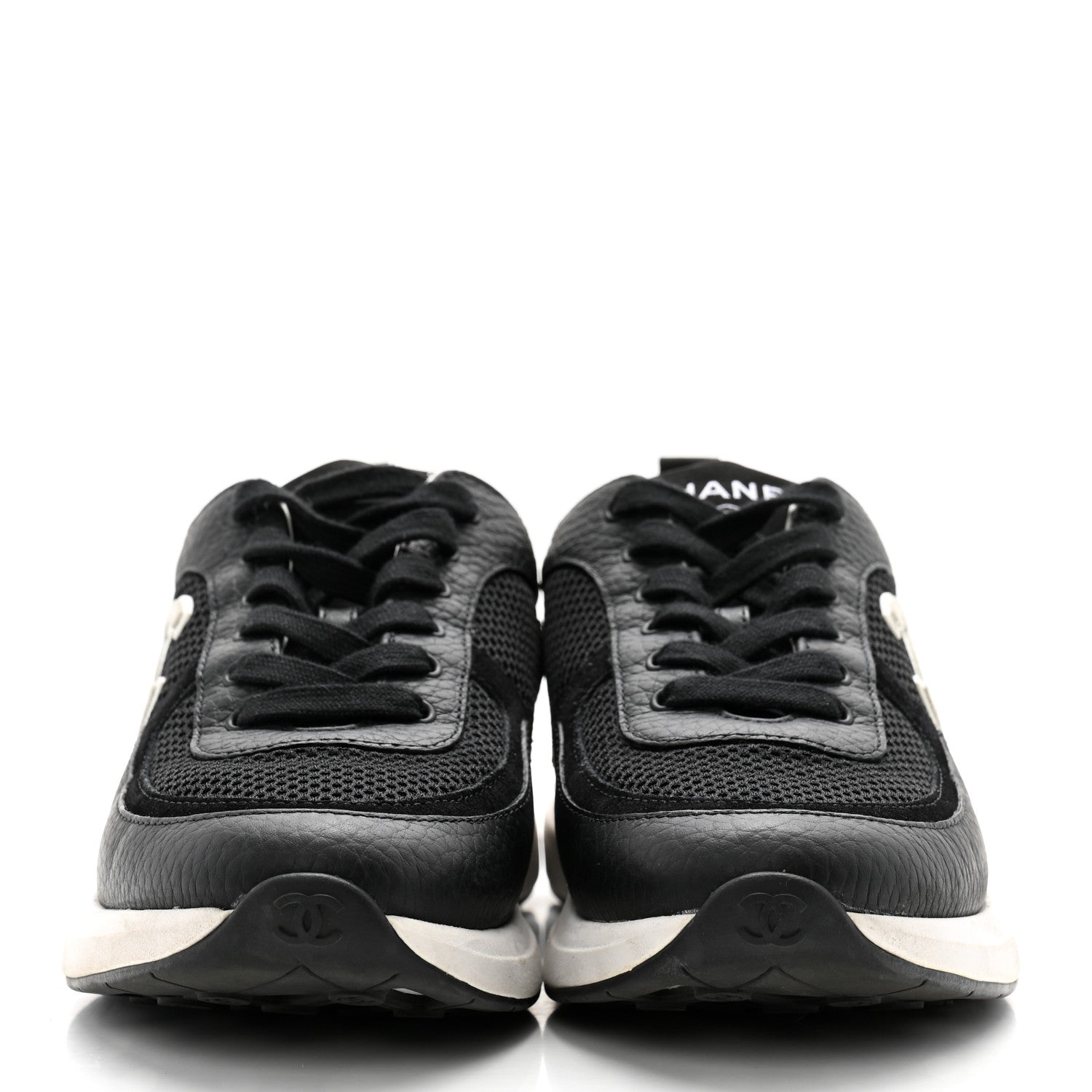 Chanel Calfskin Mesh Lycra Suede Womens Logo Sneakers 38.5 Black 2 of 11