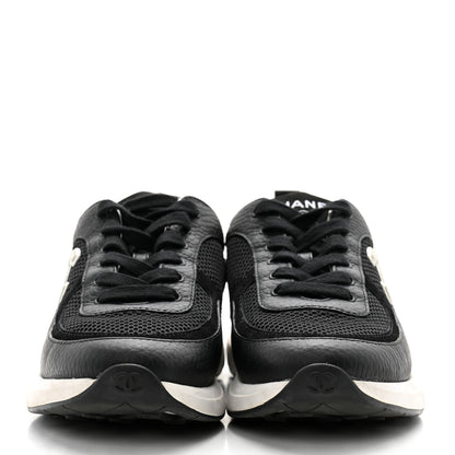 Chanel Calfskin Mesh Lycra Suede Womens Logo Sneakers 38.5 Black 2 of 11