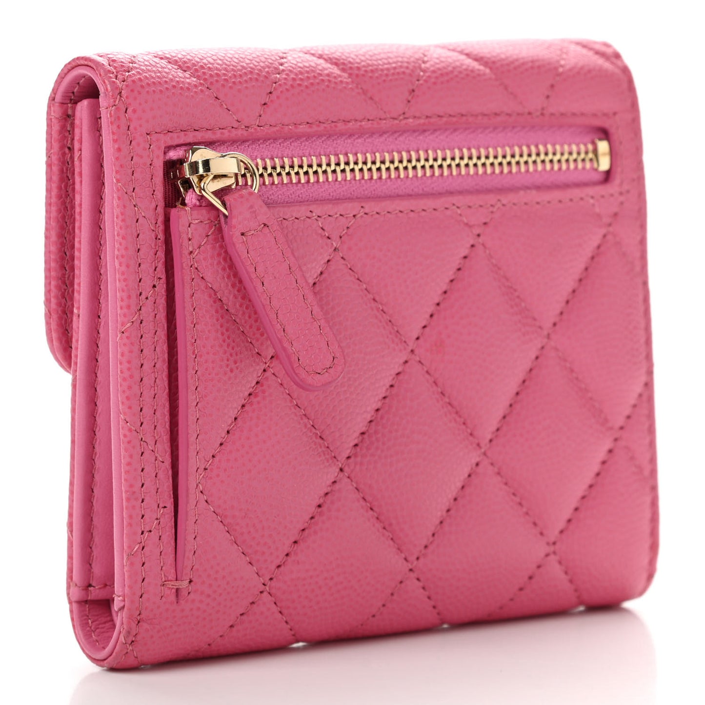 Caviar Quilted Compact Flap Wallet Pink