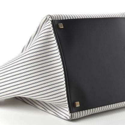 Celine Cotton Canvas Striped Medium Phantom Luggage White Navy 6 of 10