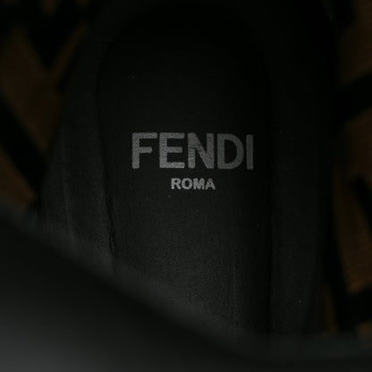 Fendi Calfskin Stretch Fabric FF Rockoko Biker Boots 38.5 Black Tobacco 6 of 7
