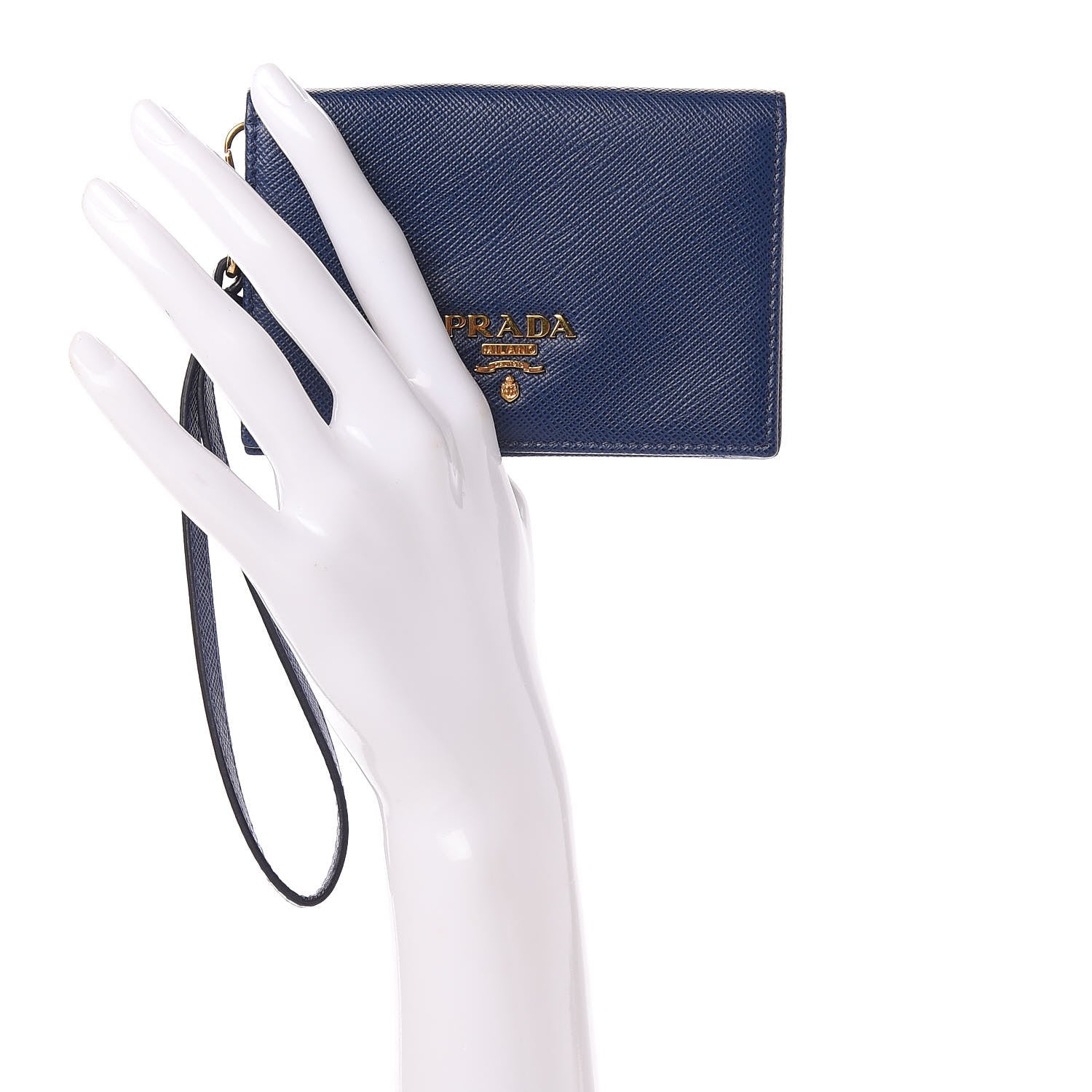 Prada Saffiano Metal Wristlet Wallet Bluette 2 of 7