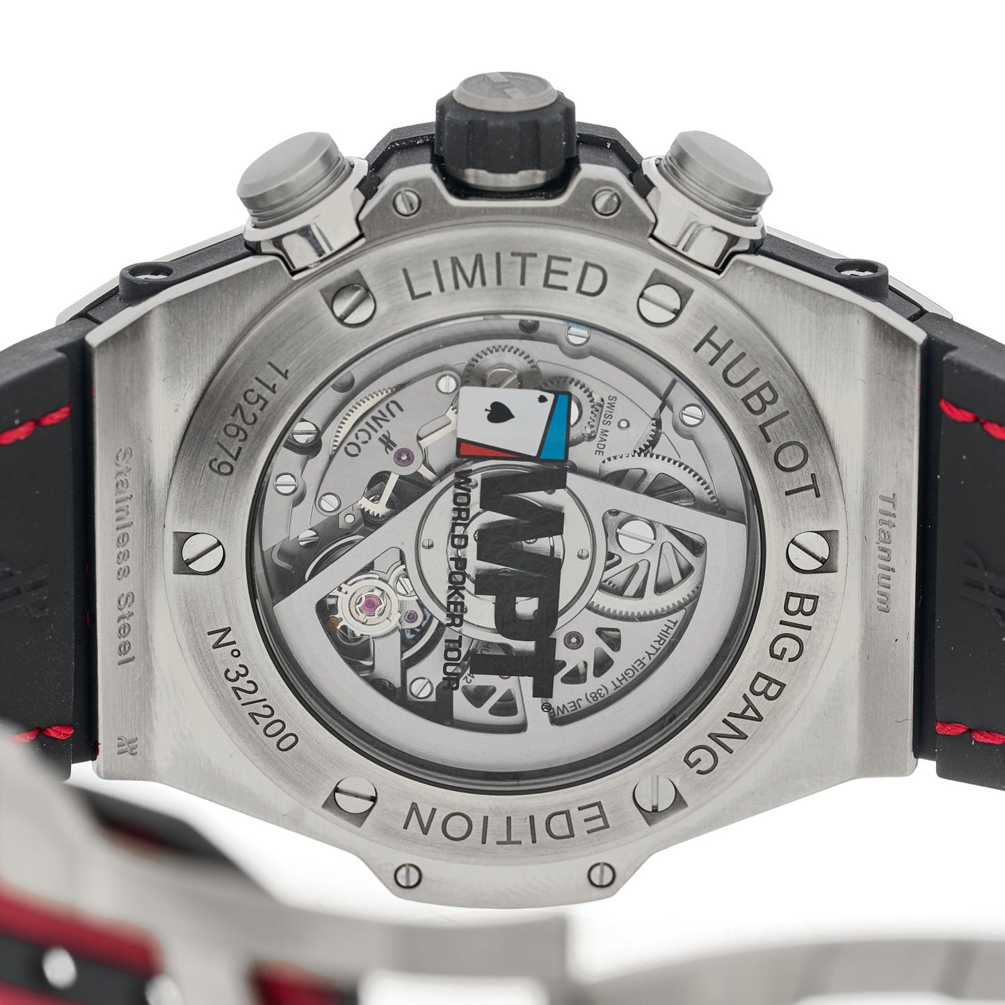Stainless Steel Alligator 45mm Big Bang Unico World Poker Tour Limited Edition Automatic Watch Red 411.SX.1170.LR.WPT15