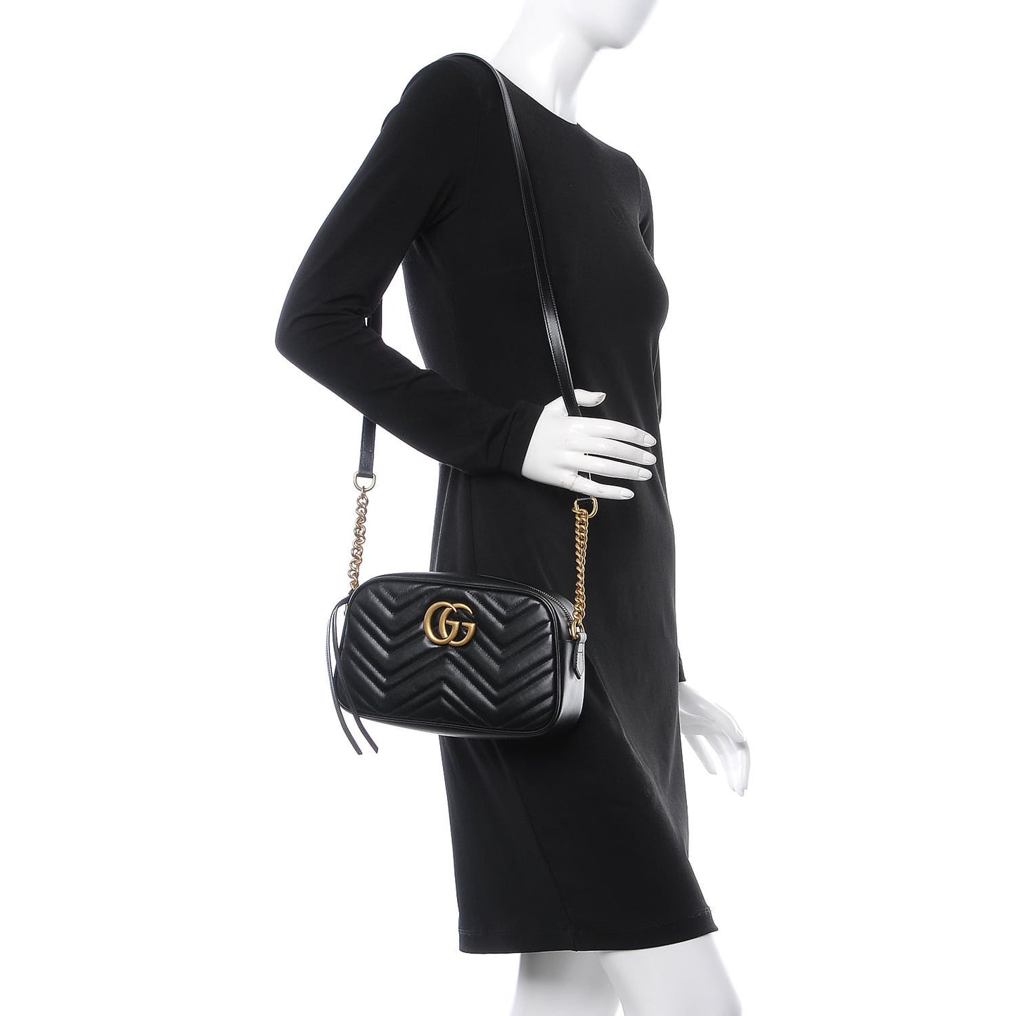Calfskin Matelasse Small GG Marmont Chain Shoulder Bag Black
