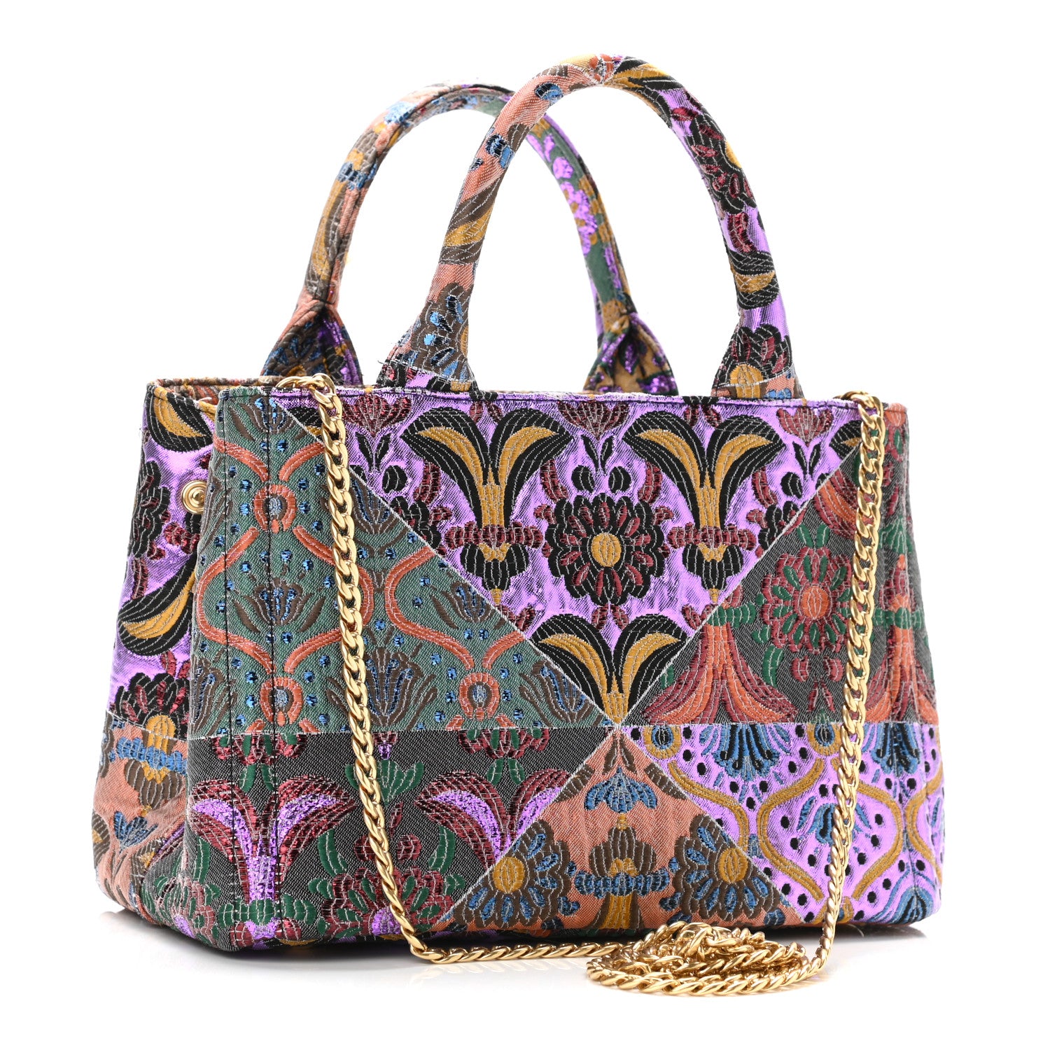 Prada Broccato Lame Floral Chain Tote Multicolor 3 of 9