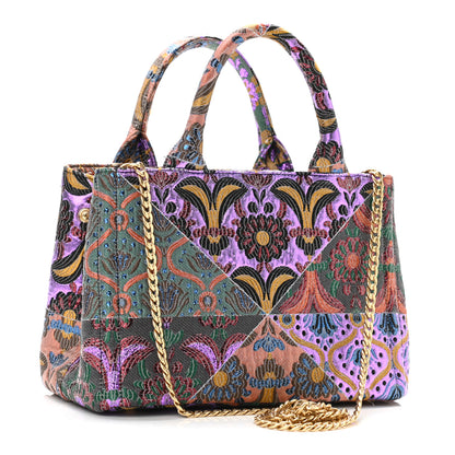 Prada Broccato Lame Floral Chain Tote Multicolor 3 of 9