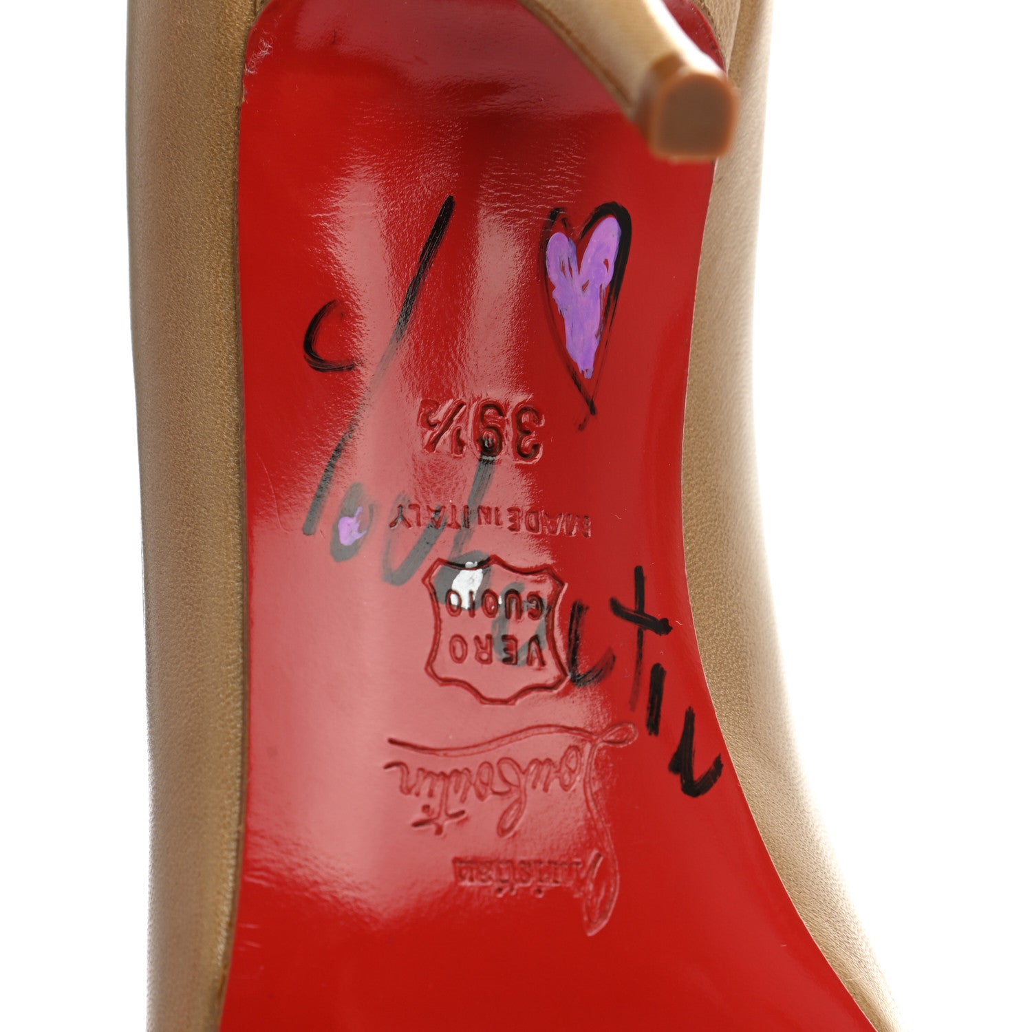 Christian Louboutin Nappa Peep Toe Pump 39.5 Tan 7 of 14