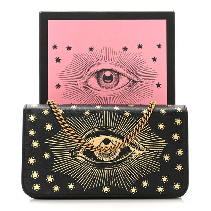 Gucci Dollar Calfskin Garden Mystic Eye Chain Wallet Black 9 of 9