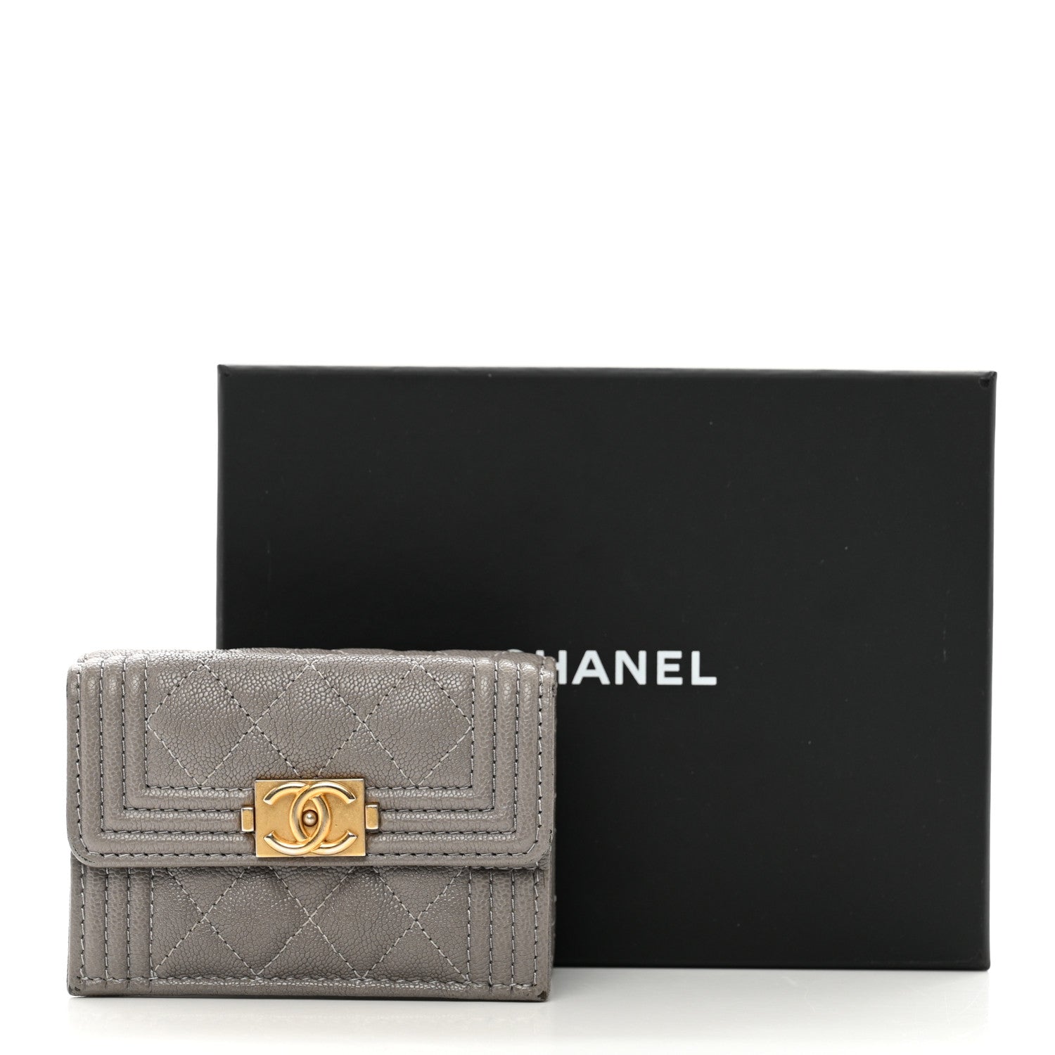 Chanel Caviar Quilted Small Boy Flap Wallet Grey 11 of 11