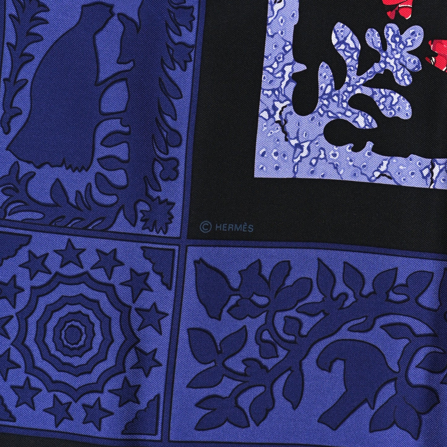 Silk Early America Scarf 90 Noir Bleu Nuit Rouge