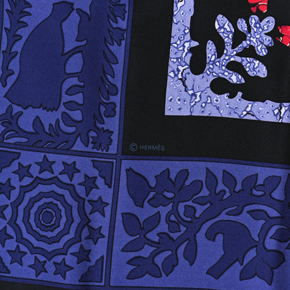 Hermes Silk Early America Scarf 90 Noir Bleu Nuit Rouge 4 of 4