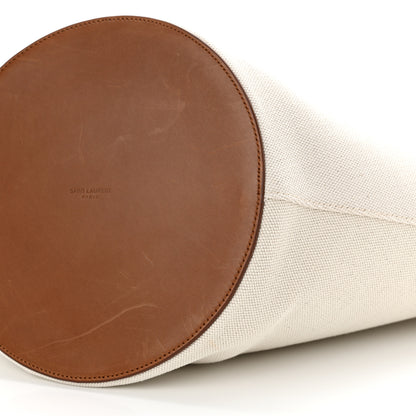 Saint Laurent Canvas Calfskin Rive Gauche Trapezoid Tote Beige 10 of 11