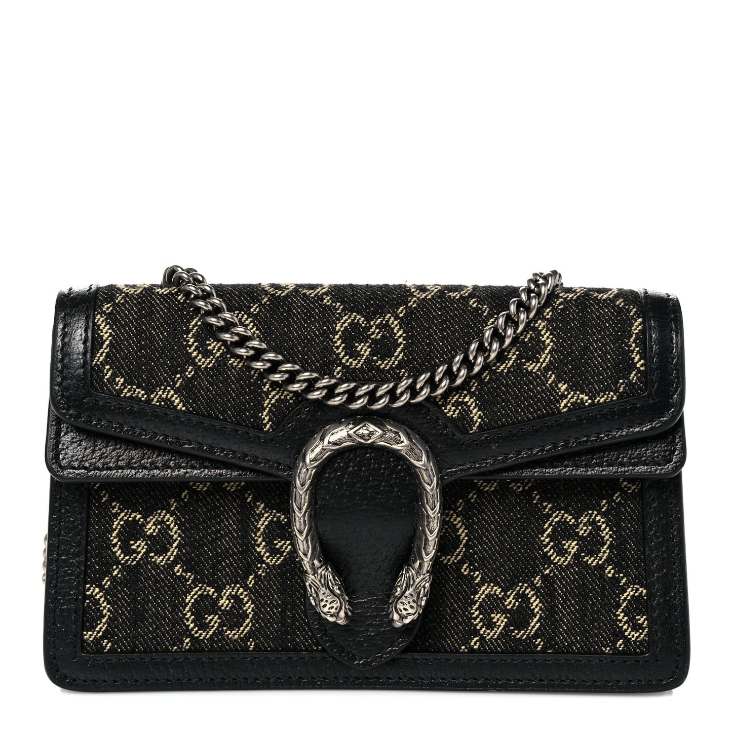 Jacquard Black Denim GG Monogram Super Mini Dionysus Shoulder Bag Black Ivory