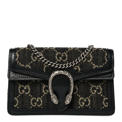 Gucci Jacquard Black Denim GG Monogram Super Mini Dionysus Shoulder Bag Black Ivory 1 of 9