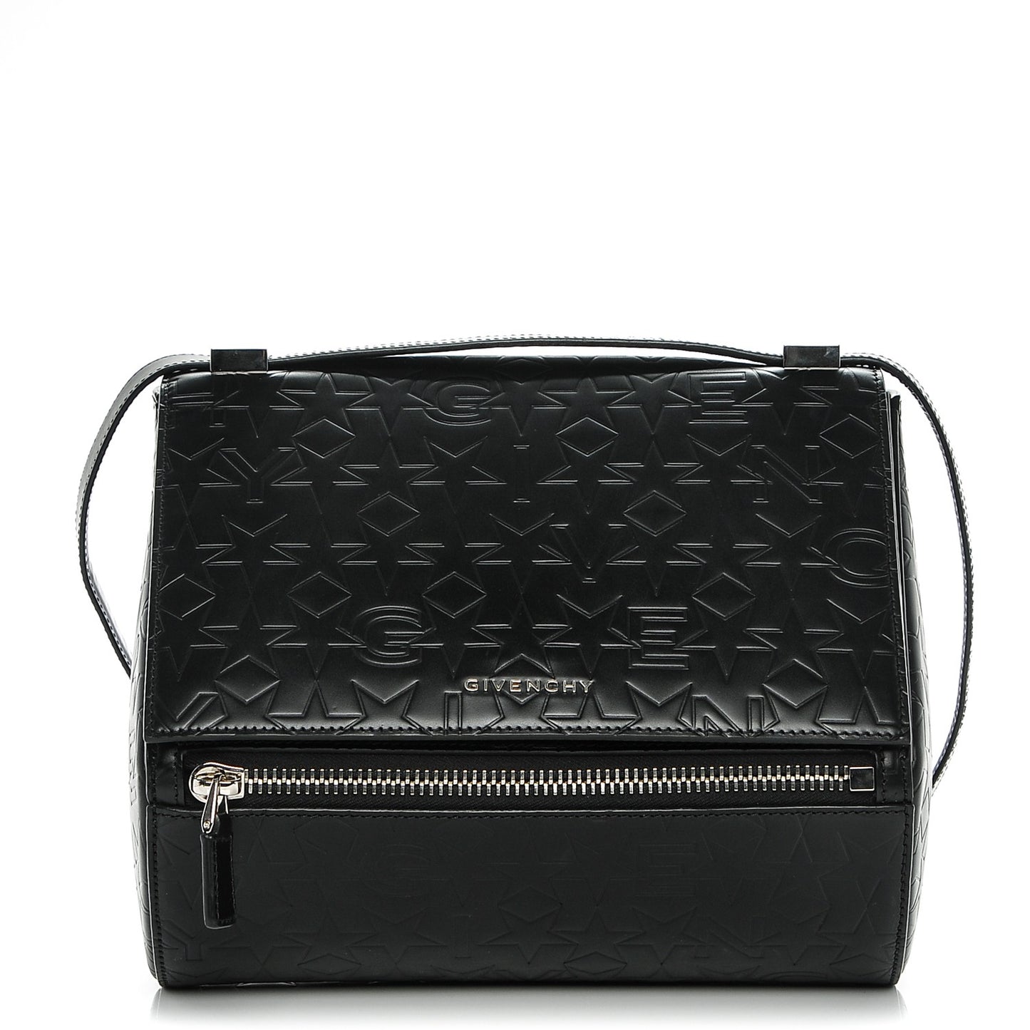Calfskin Star Embossed Medium Pandora Box Crossbody Bag Black