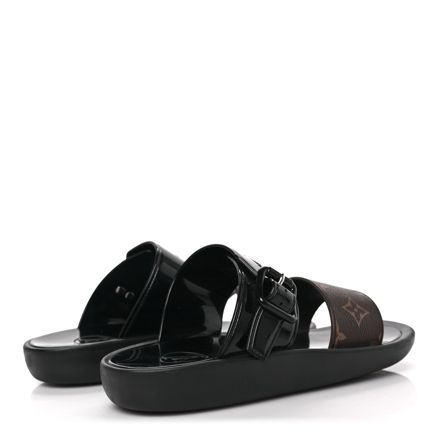 Monogram Sunbath Flat Mule Sandals 35 Black
