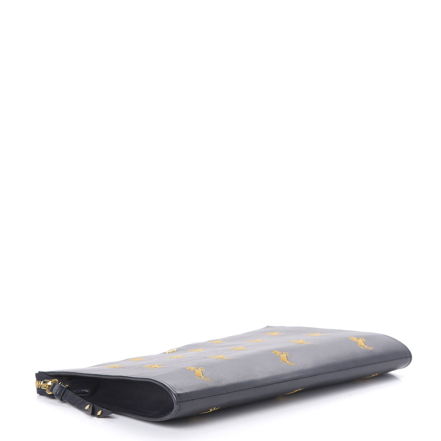 Smooth Calfskin Little Horses Embroidered Pouch Black