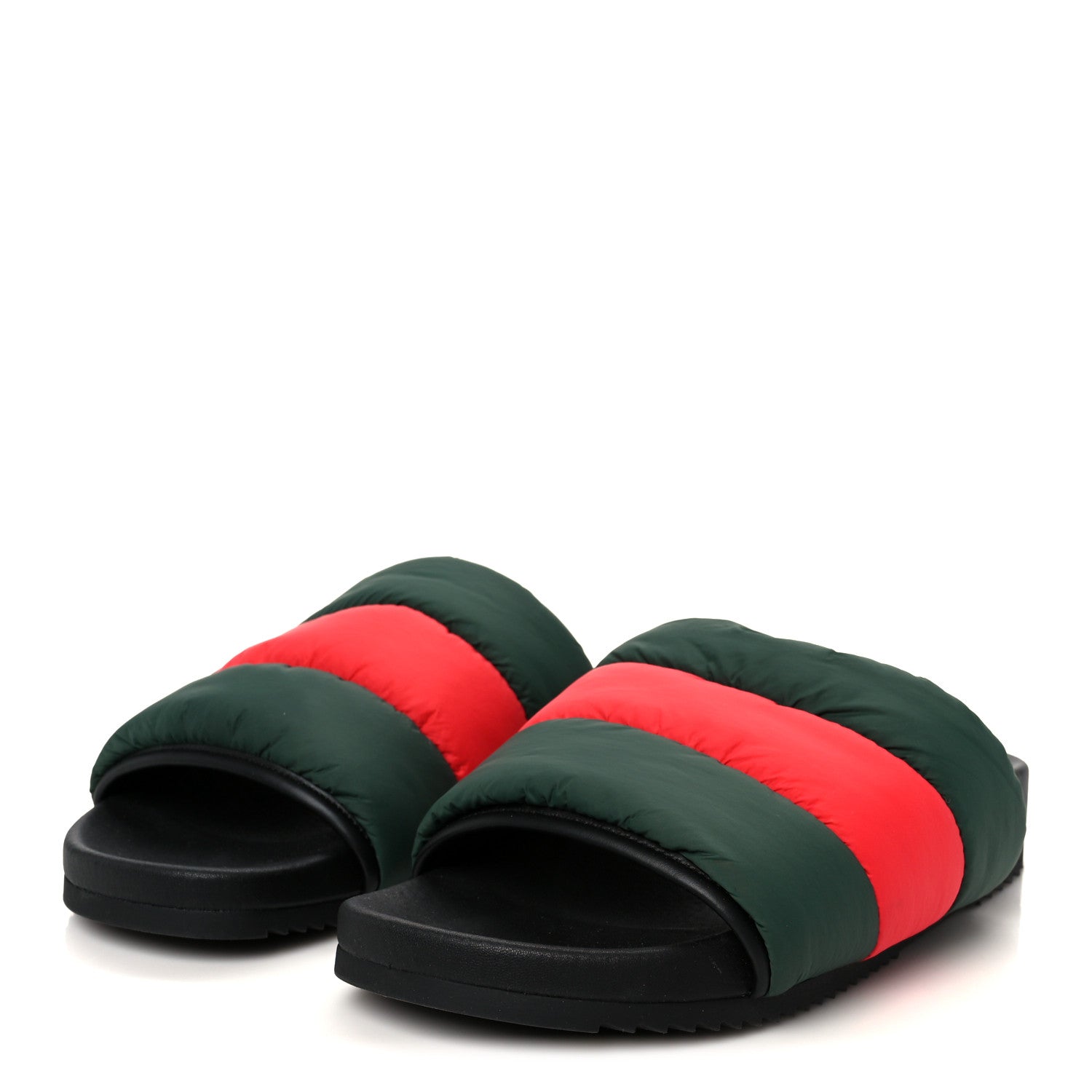 Gucci Nylon Web Womens Slide Sandals 40 Black Green Red 1814121