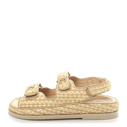 Chanel Braided Fabric Velcro Dad Sandals 37 Beige 1 of 11