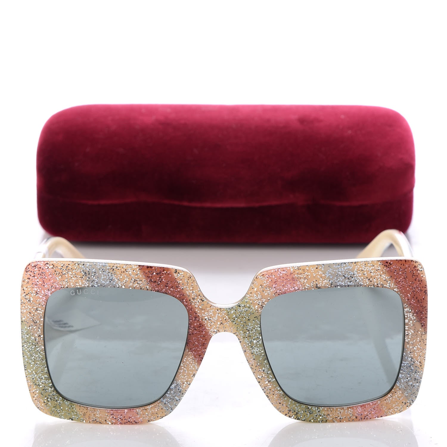 Gucci Square Frame Stripe Glitter GG0328S Sunglasses Ivory Multicolor 8 of 8