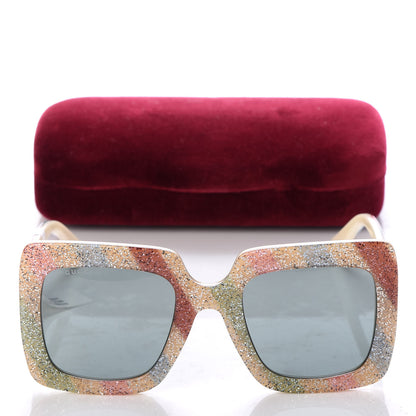 Gucci Square Frame Stripe Glitter GG0328S Sunglasses Ivory Multicolor 8 of 8