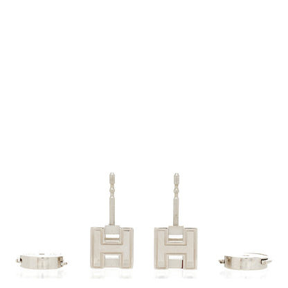Hermes Palladium Lacquered Cage d'H Earrings Rouge H 3 of 5