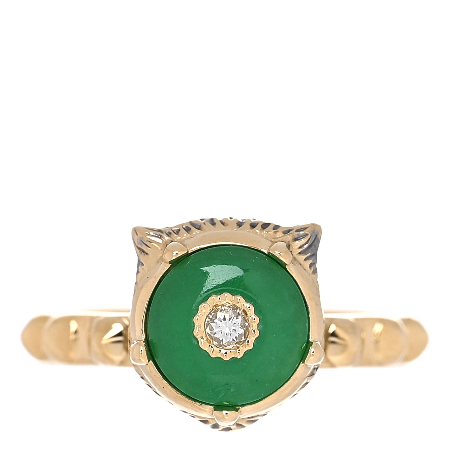 18K Yellow Gold Jade Diamond Le Marché Des Merveilles Feline Ring 49 5